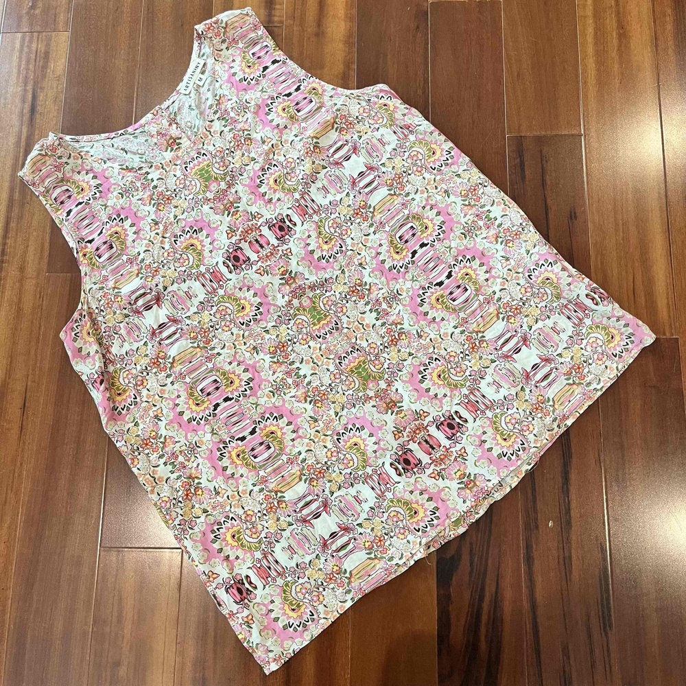 Artisan NY Pink Tank Top Multi Floral Print Sleeveless Button Back Boho Sz M